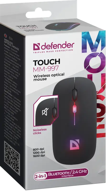MYSZ DEFENDER TOUCH MM-997 RF+BT SILENT RGB AKU CZARNA — 6