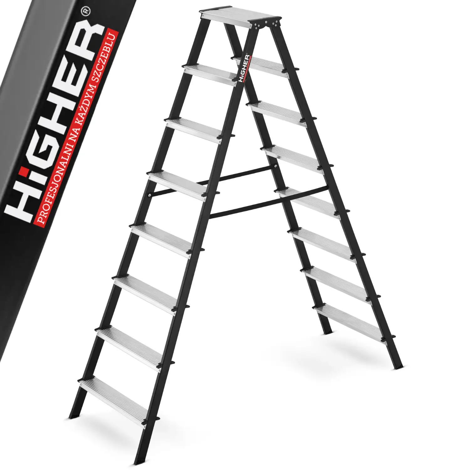 Drabina drabinka domowa 2x8 dwustronna składana MOCNA 150 kg HIGHER schodki
