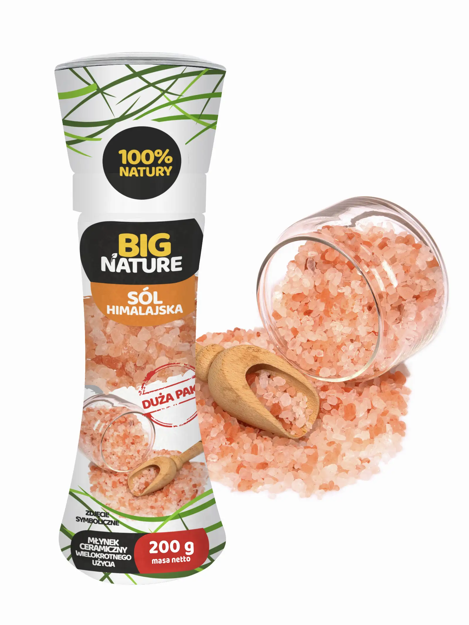 Przyprawa Sól himalajska różowa gruba Młynek 200g Duża Paka - BIG NATURE