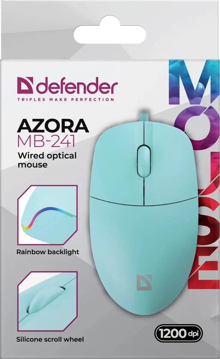 MYSZ DEFENDER AZORA MB-241 OPTICAL 1200dpi 3P MIĘTOWA — 5