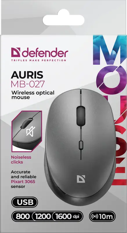 MYSZ DEFENDER AURIS MB-027 RF SILENT SZARA OPTICAL — 5