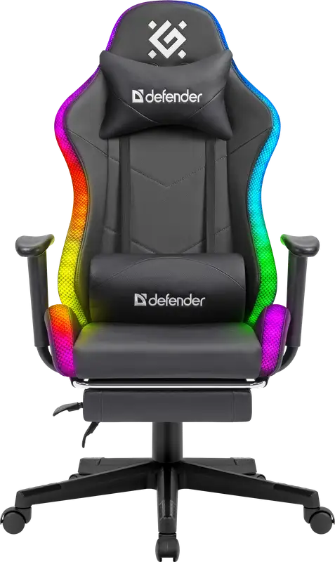 FOTEL DEFENDER WATCHER CZARNY RGB GAMING — 2