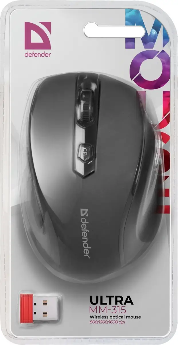 MYSZ DEFENDER ULTRA MM-315 RF CZARNA OPTICAL 1600DPI 6P — 6