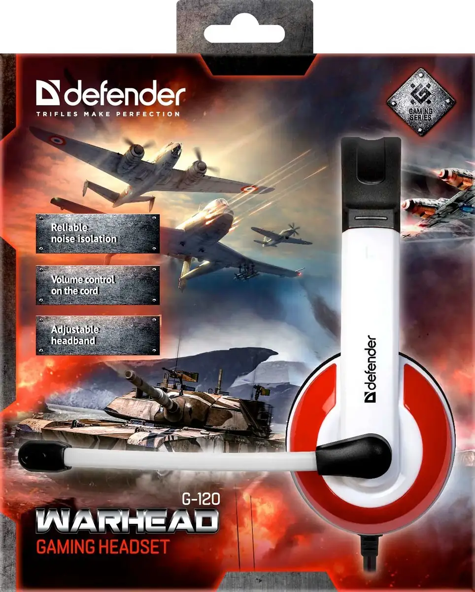 SŁUCHAWKI DEFENDER Z MIKR WARHEAD G-120 BIAŁO-CZERWONE + GRA!!! — 9