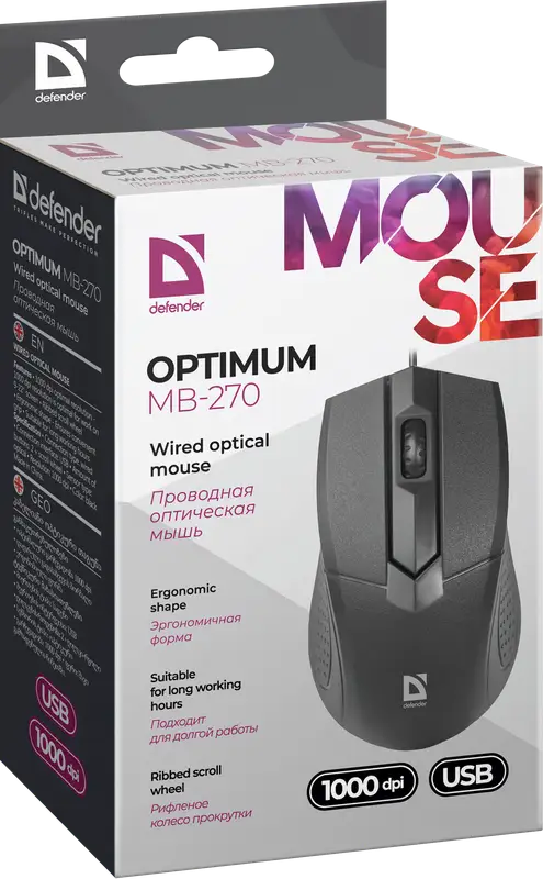 MYSZ DEFENDER OPTIMUM MB-270 CZARNA OPTICAL 1000dpi 3P — 3