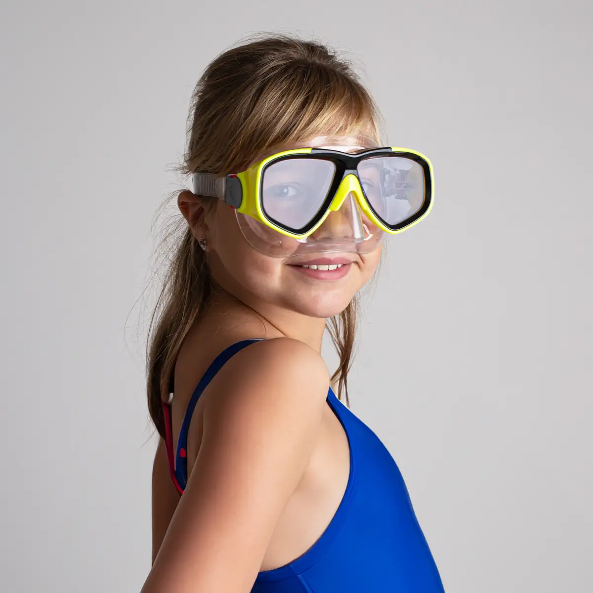 Okulary maska do nurkowania pływania snorkelingu żółte dla dzieci i młodzieży — 7