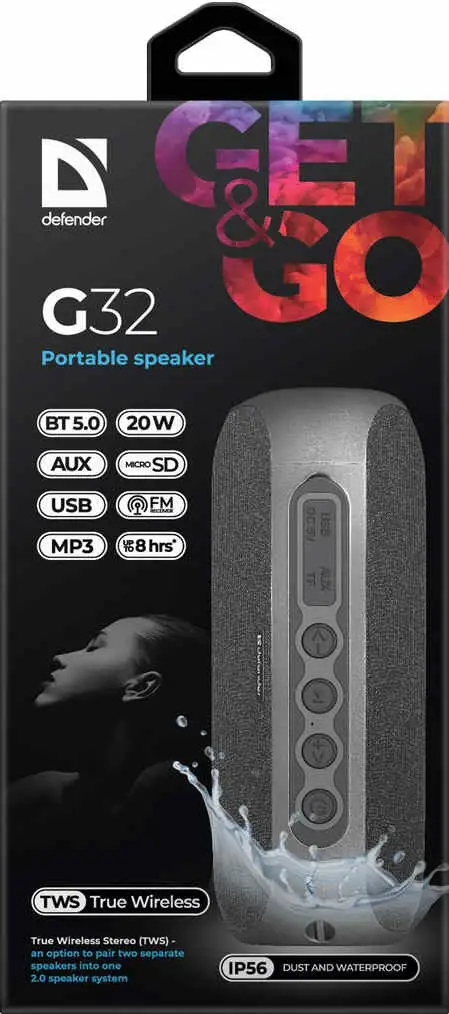 GŁOŚNIK DEFENDER G32 BLUETOOTH 20W BT/FM/TF/AUX/TWS/IP56 — 7