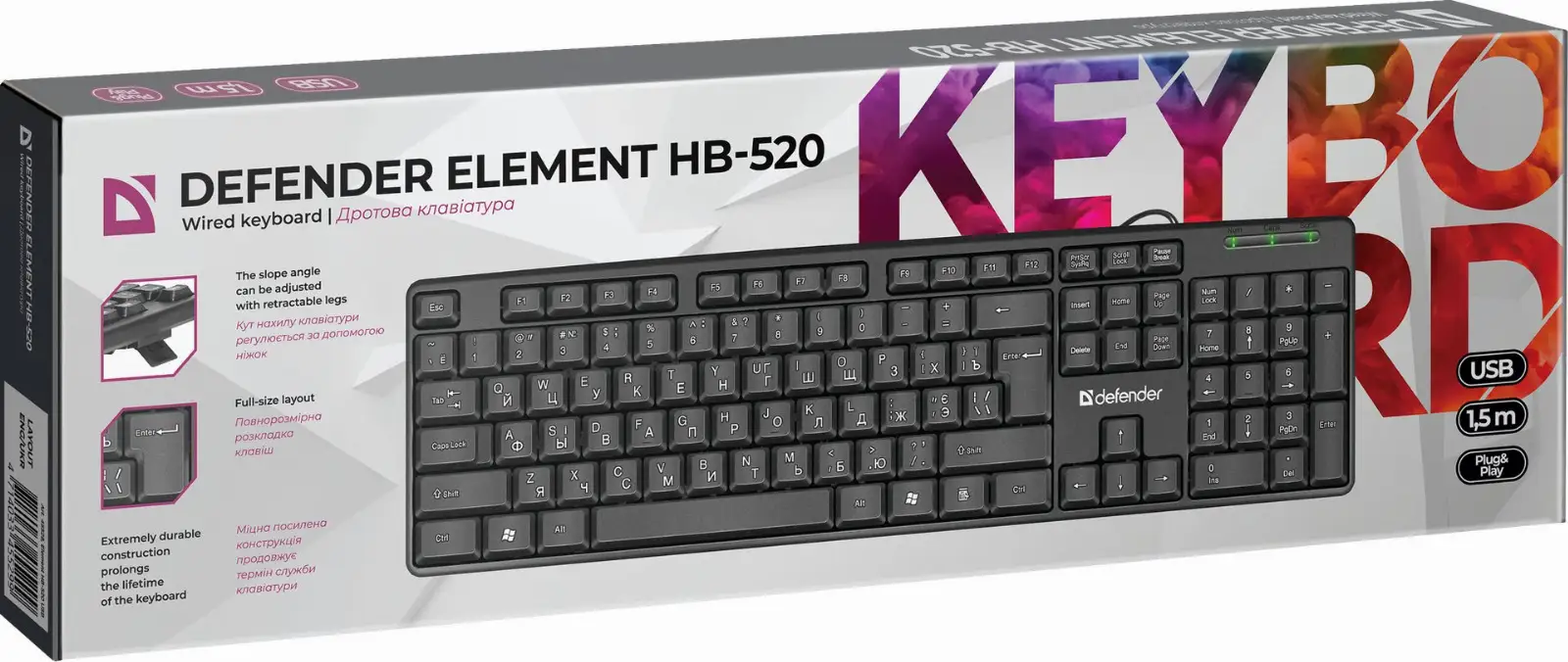 KLAWIATURA DEFENDER ELEMENT HB-520 CZARNA — 3