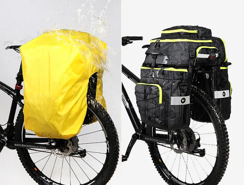 Torba na rower 3w1 - sakwa rowerowa na bagażnik 65l plecak torba na ramię wodoodporna z odblaskami czarno-zielona — 9