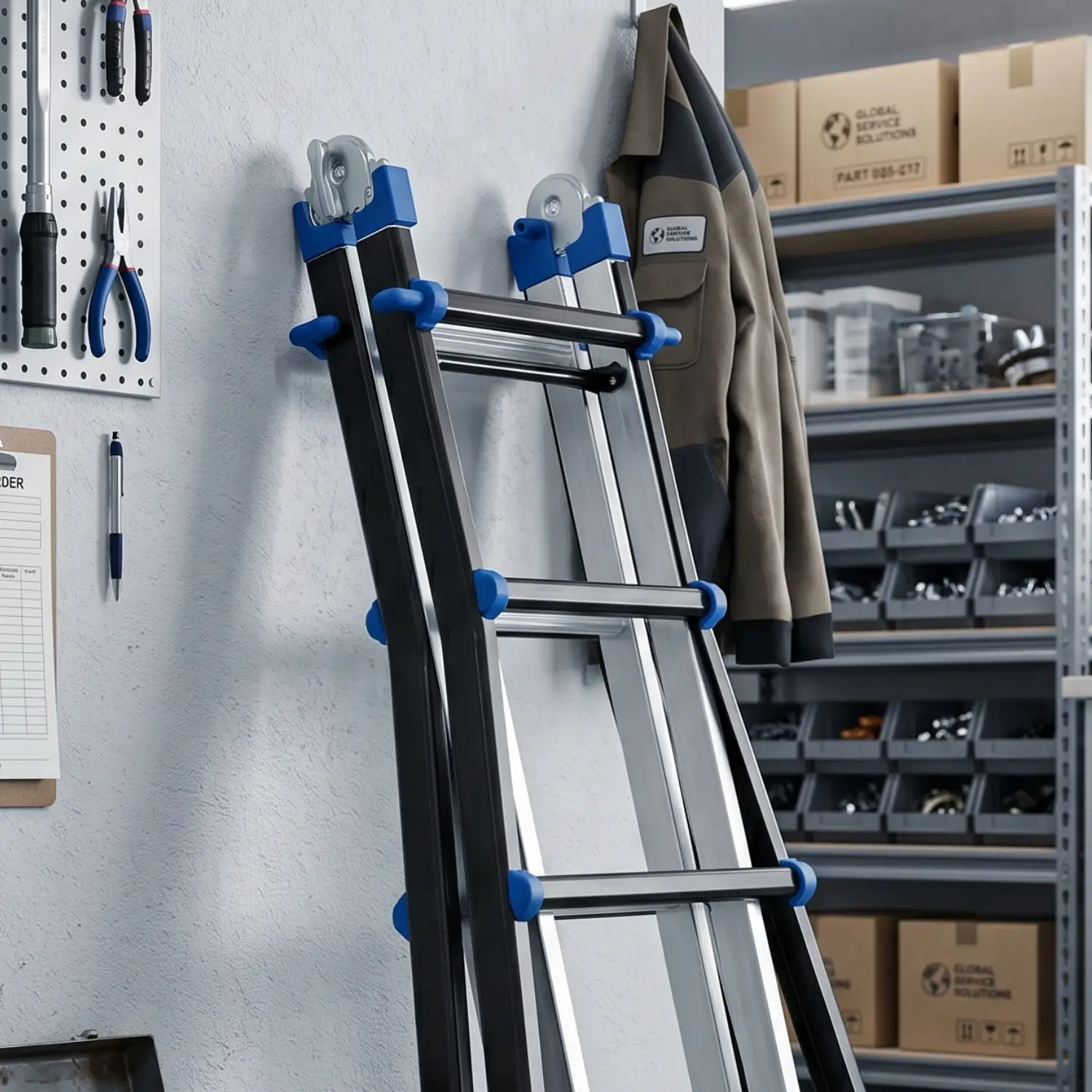 Drabina aluminiowa przegubowa teleskopowa Gierre 7x7 wielofunkcyjna na schody 150 kg 8,20 m EN-131 — 8