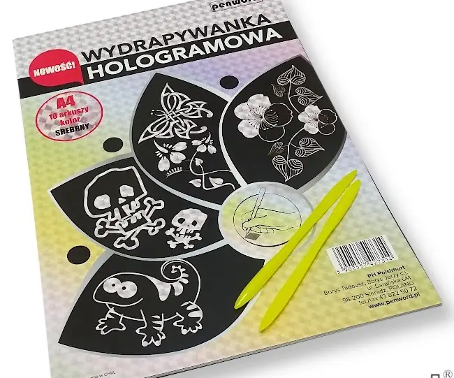 wydrapywanka hologramowa  A4 a'10 SREBRNA + 2 rylce