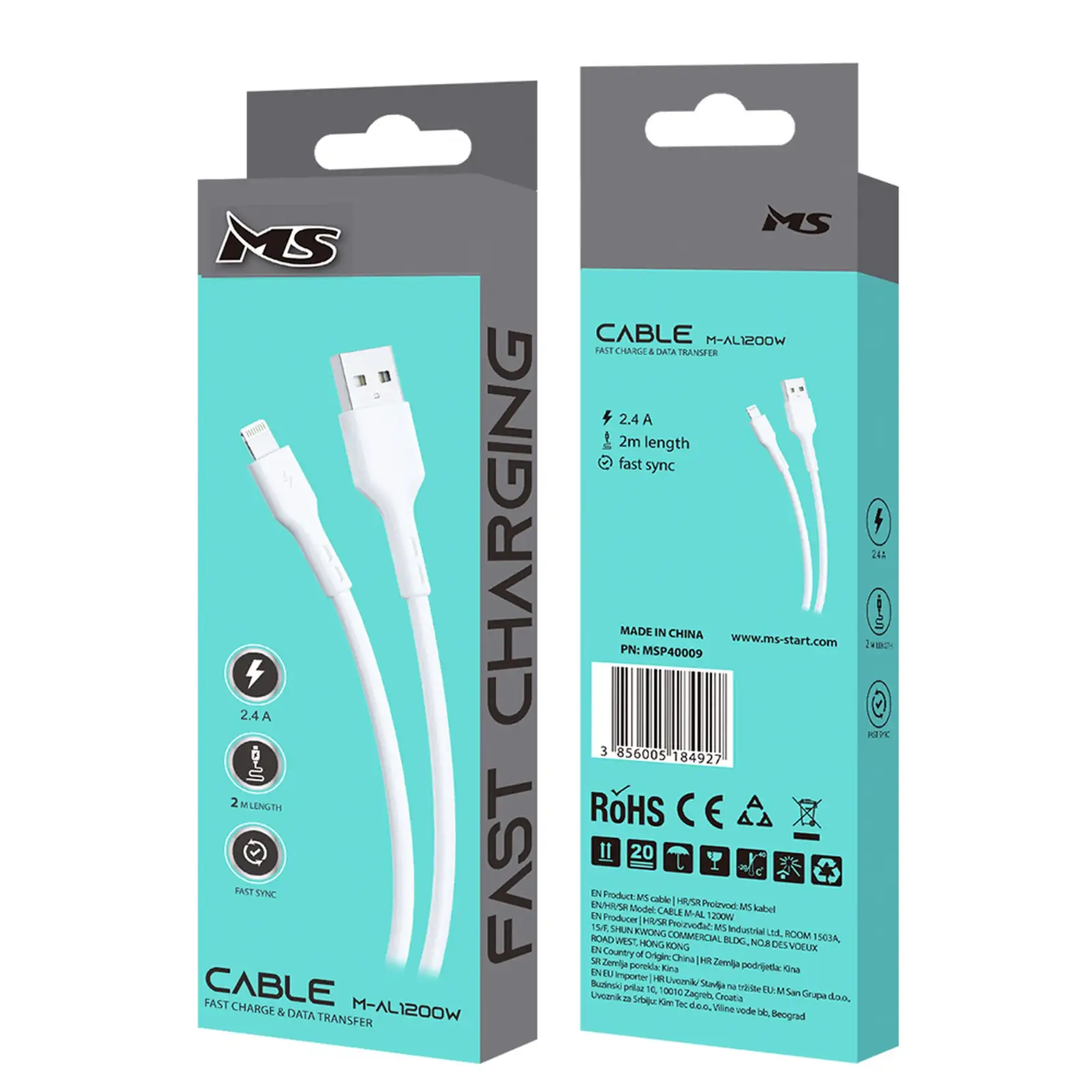 KABEL MS M-AL1200W USB-AM 2.0 - LIGHTNING 2m BIAŁY — 3