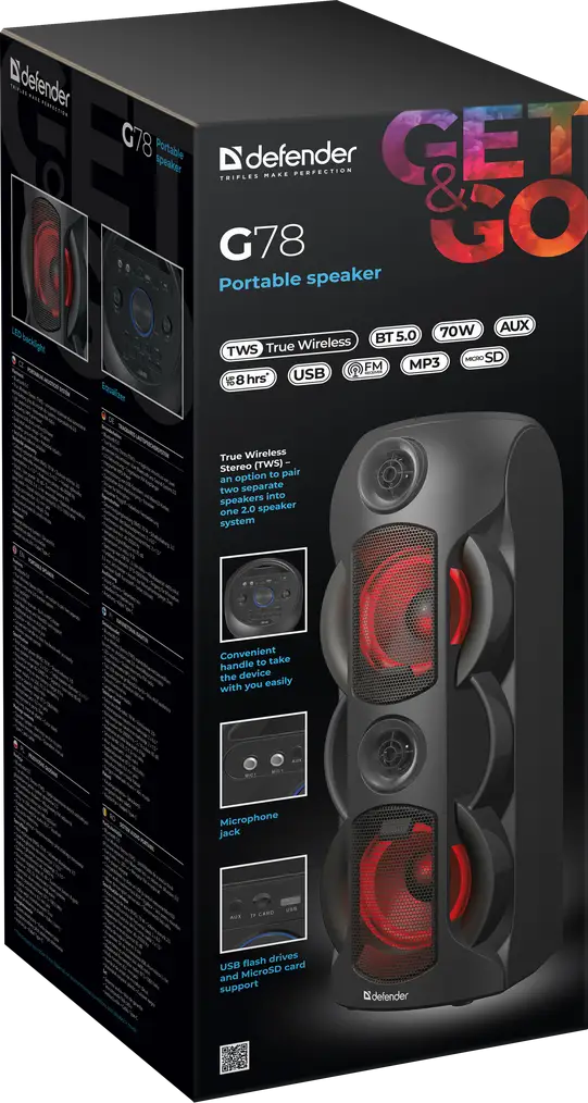 GŁOŚNIK DEFENDER G78 BLUETOOTH 70W BT/FM/AUX/MIC LIGHT — 7
