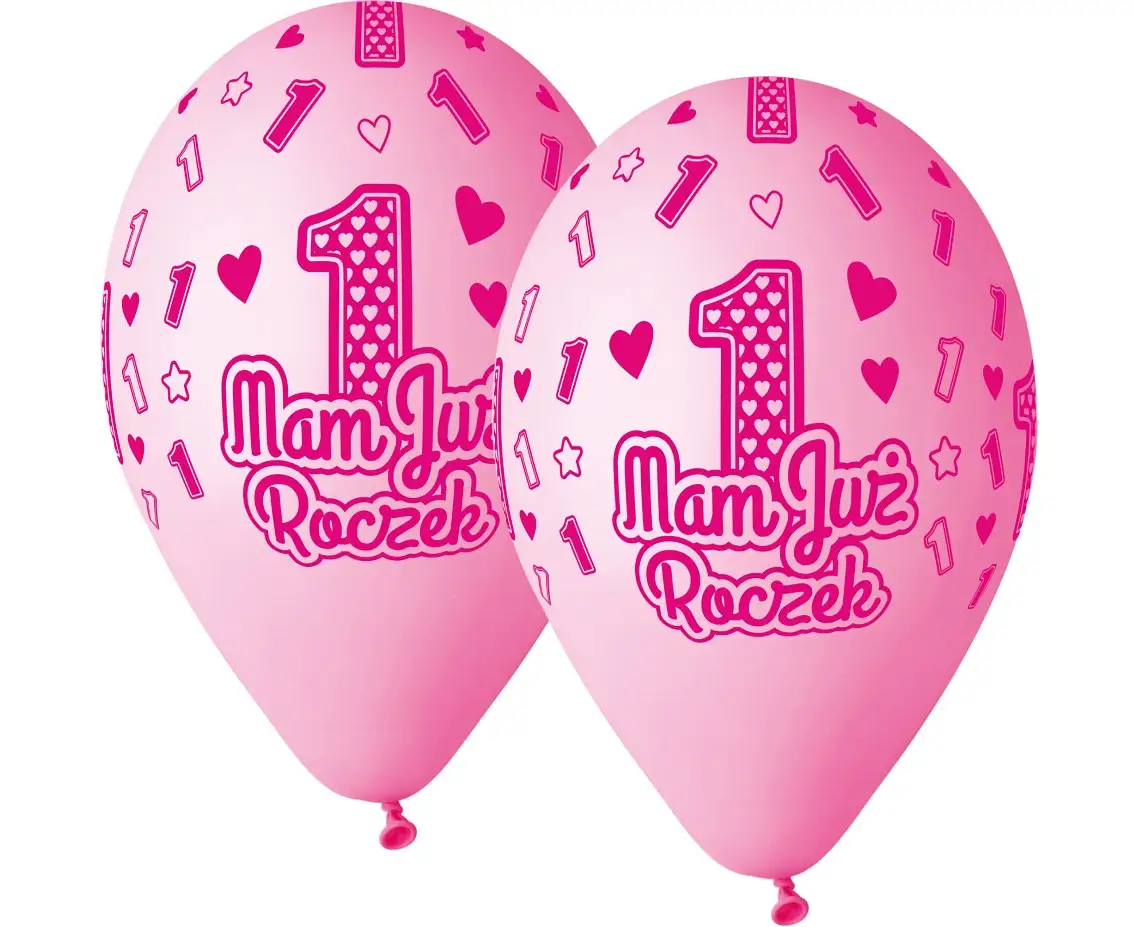 Balony cyfra 1, MAM JUŻ ROCZEK, różowe, 32 cm    5szt.