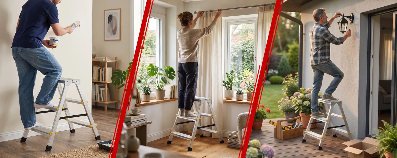 Drabina aluminiowa domowa dwustronna składana HIGHER 2x3 stopnie taboret podnóżek schodek — 12