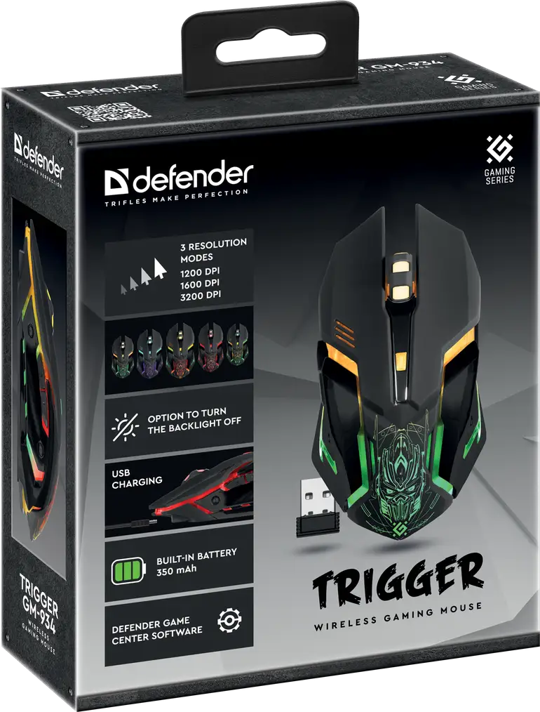 MYSZ DEFENDER GM-934 TRIGGER OPTIC RF BEZPRZEWODOWA 3200dpi 7P — 9