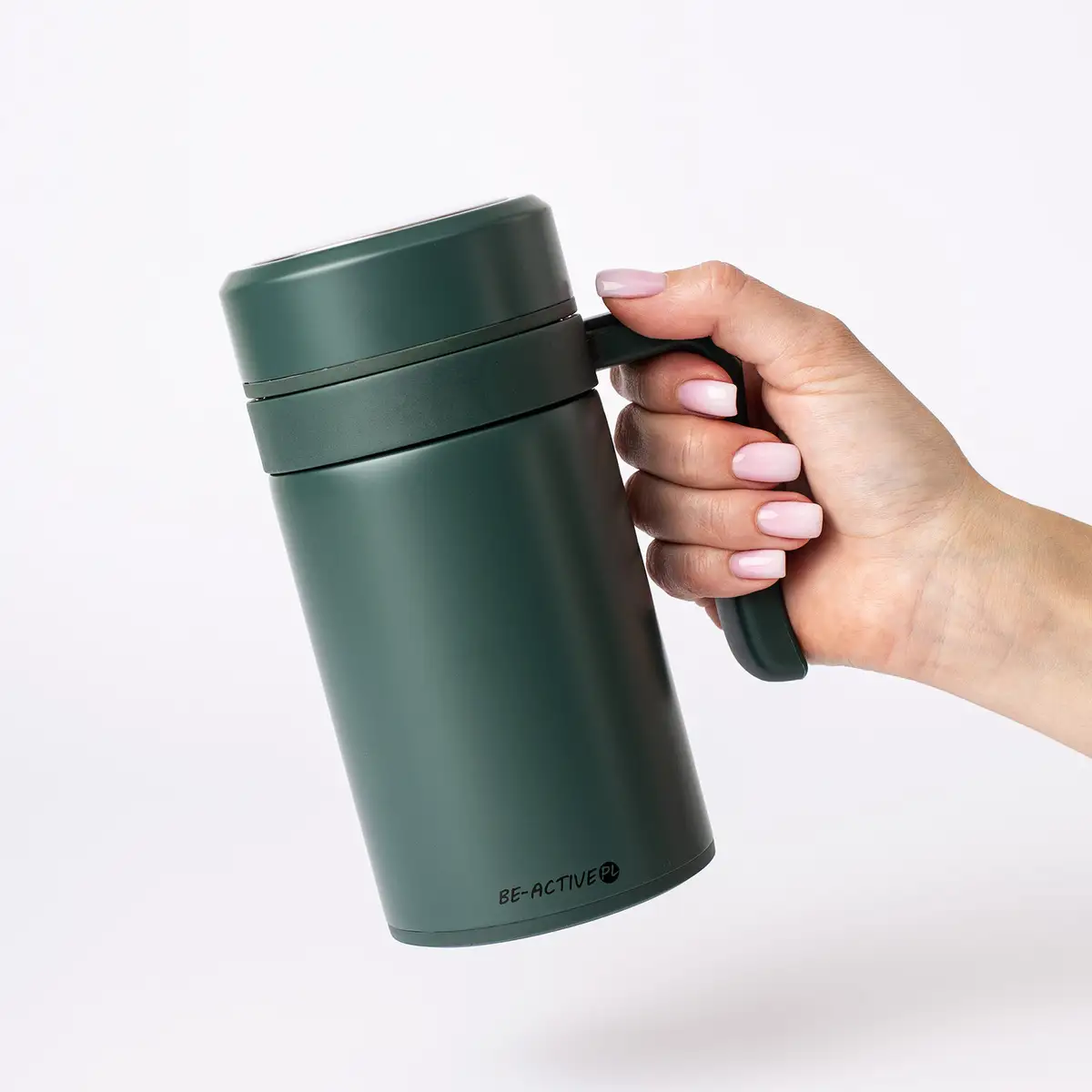 Kubek termiczny termos zielony podwójne ścianki duży 450ml na kawę herbatę — 11