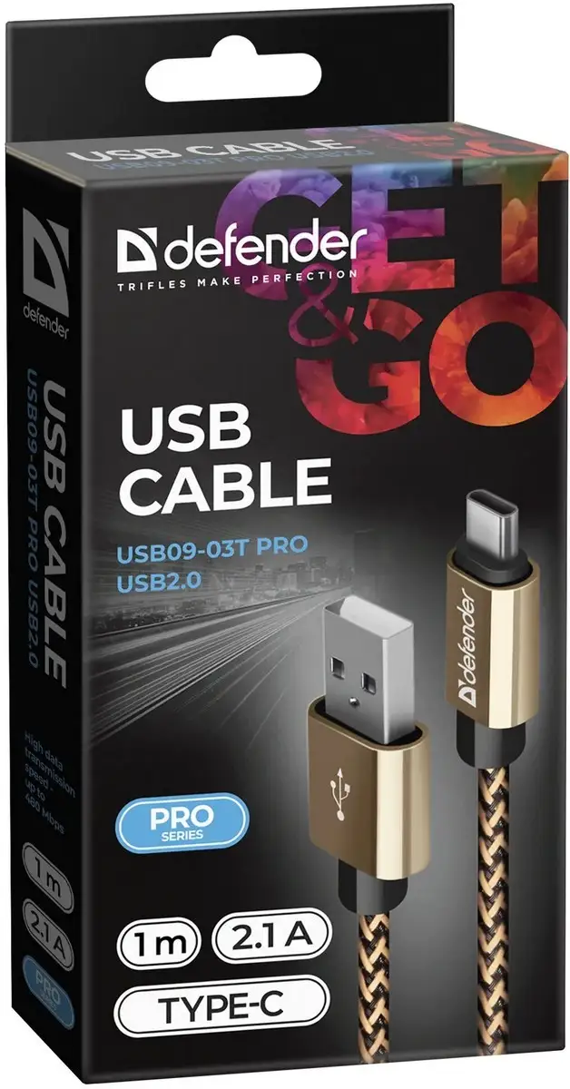 KABEL DEFENDER USB AM-TYPE C 1,0m 2.1A ZŁOTY — 4