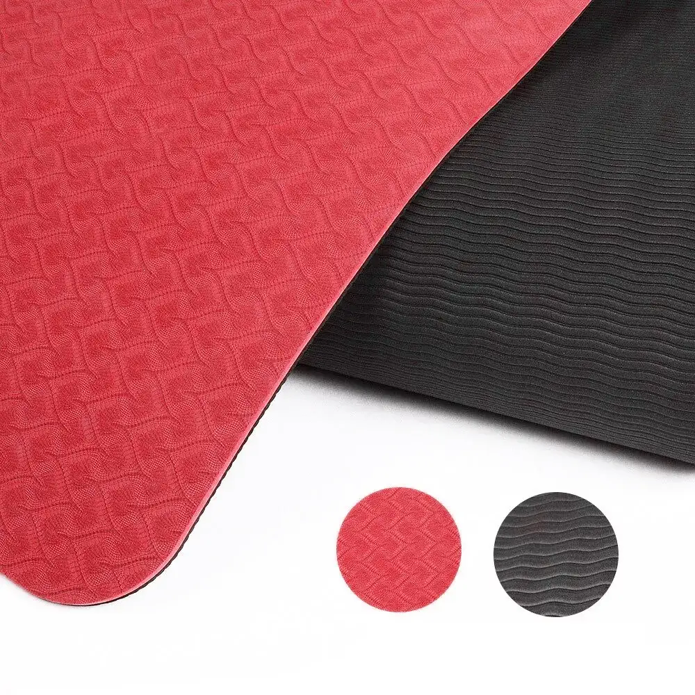 Mata do ćwiczeń fitness yogi 6mm TPE Pretorians czarno-czerwona — 2