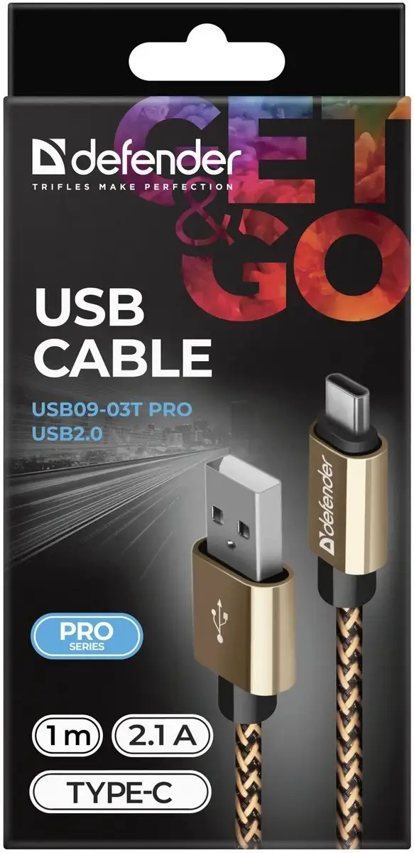 KABEL DEFENDER USB AM-TYPE C 1,0m 2.1A ZŁOTY — 3