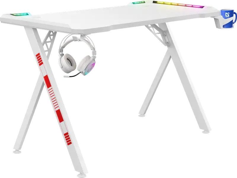 BIURKO DEFENDER FOTON RGB BIAŁE GAMING — 10