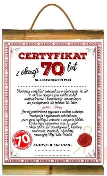 dyplom urodzinowy  ''70'' Dla Pana