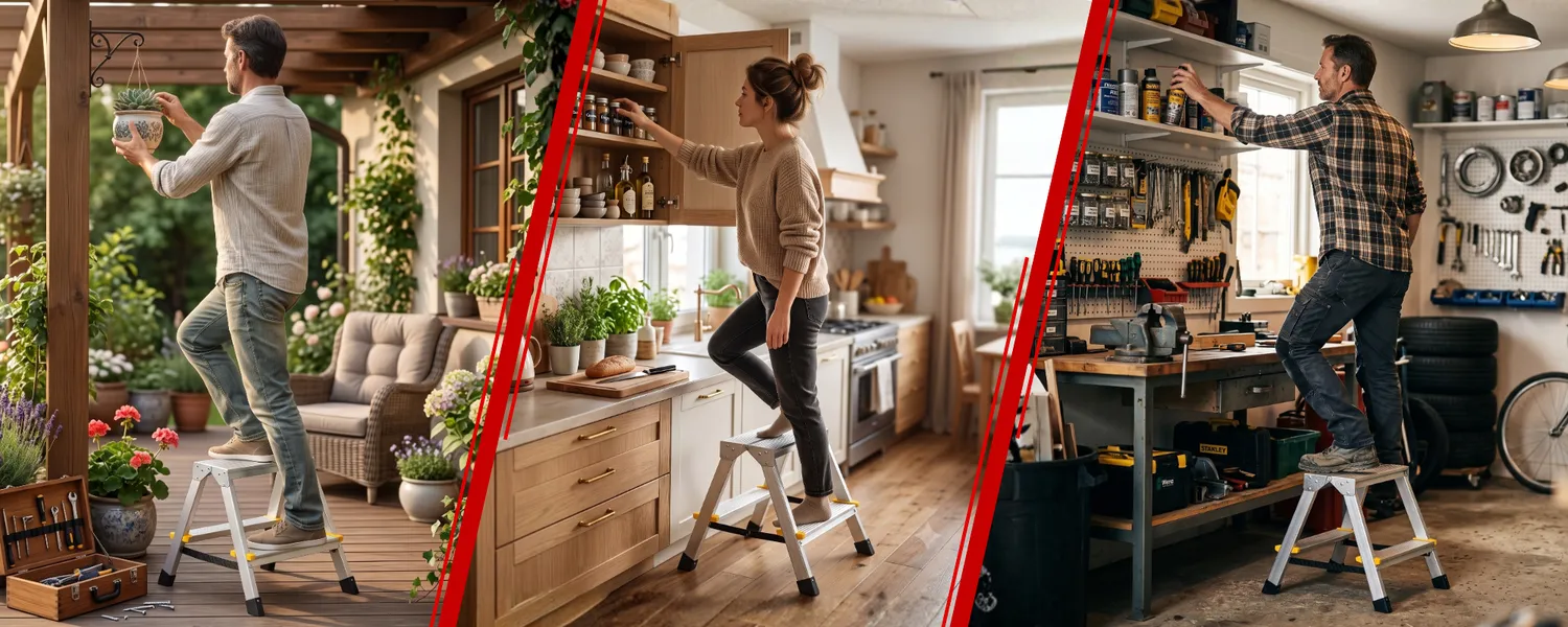 Drabina aluminiowa domowa dwustronna składana HIGHER 2x2 stopnie taboret podnóżek schodek — 11