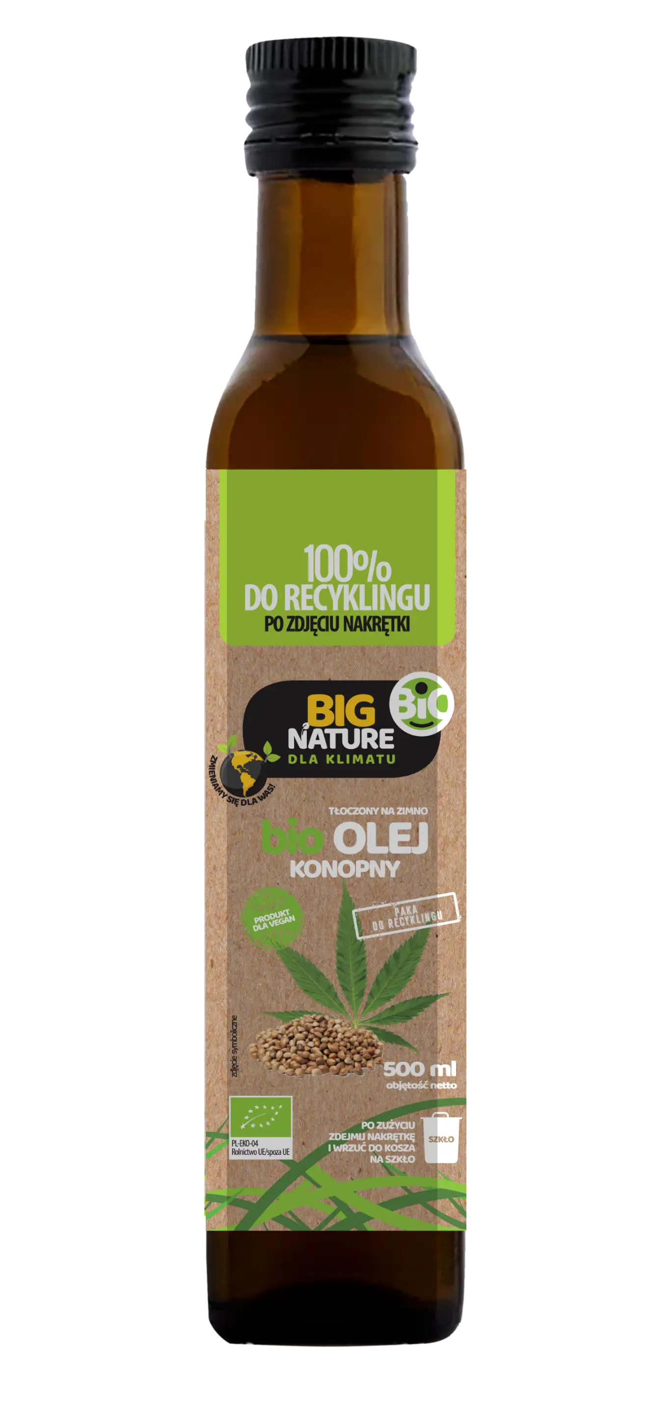 Olej Konopny tłoczony na zimno BIO 500ml  - BIG NATURE