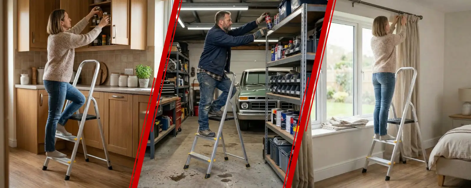 Drabina aluminiowa domowa jednostronna schodki do domu HIGHER 3 stopnie 125 kg — 2