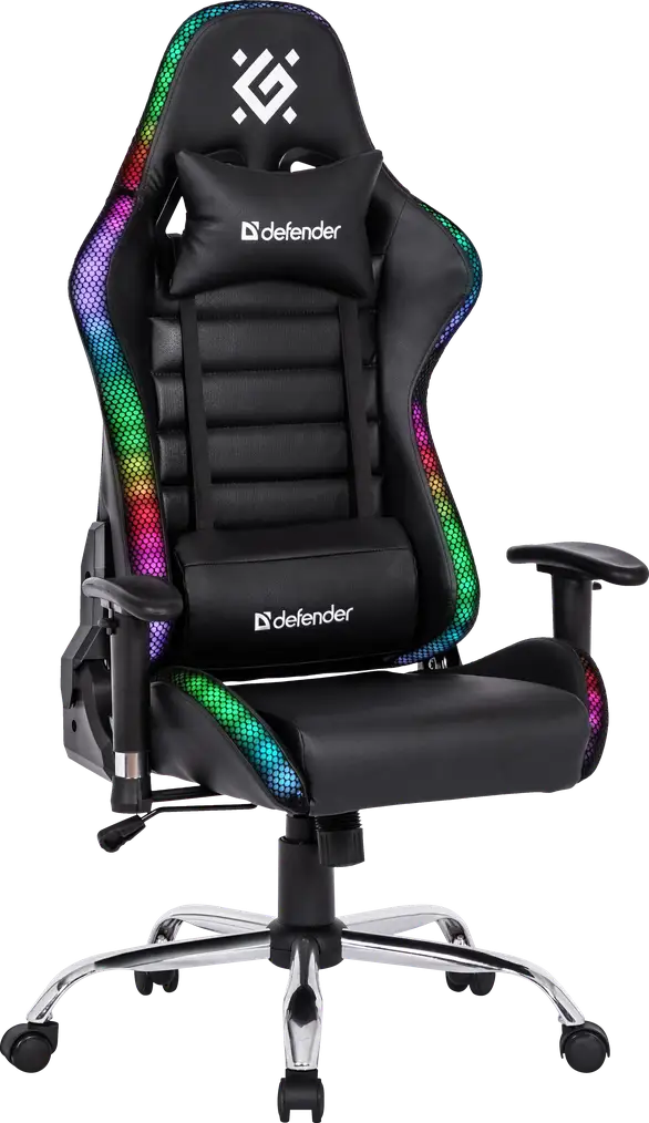 FOTEL DEFENDER ULTIMATE CZARNY RGB PODŚWIETLENIE