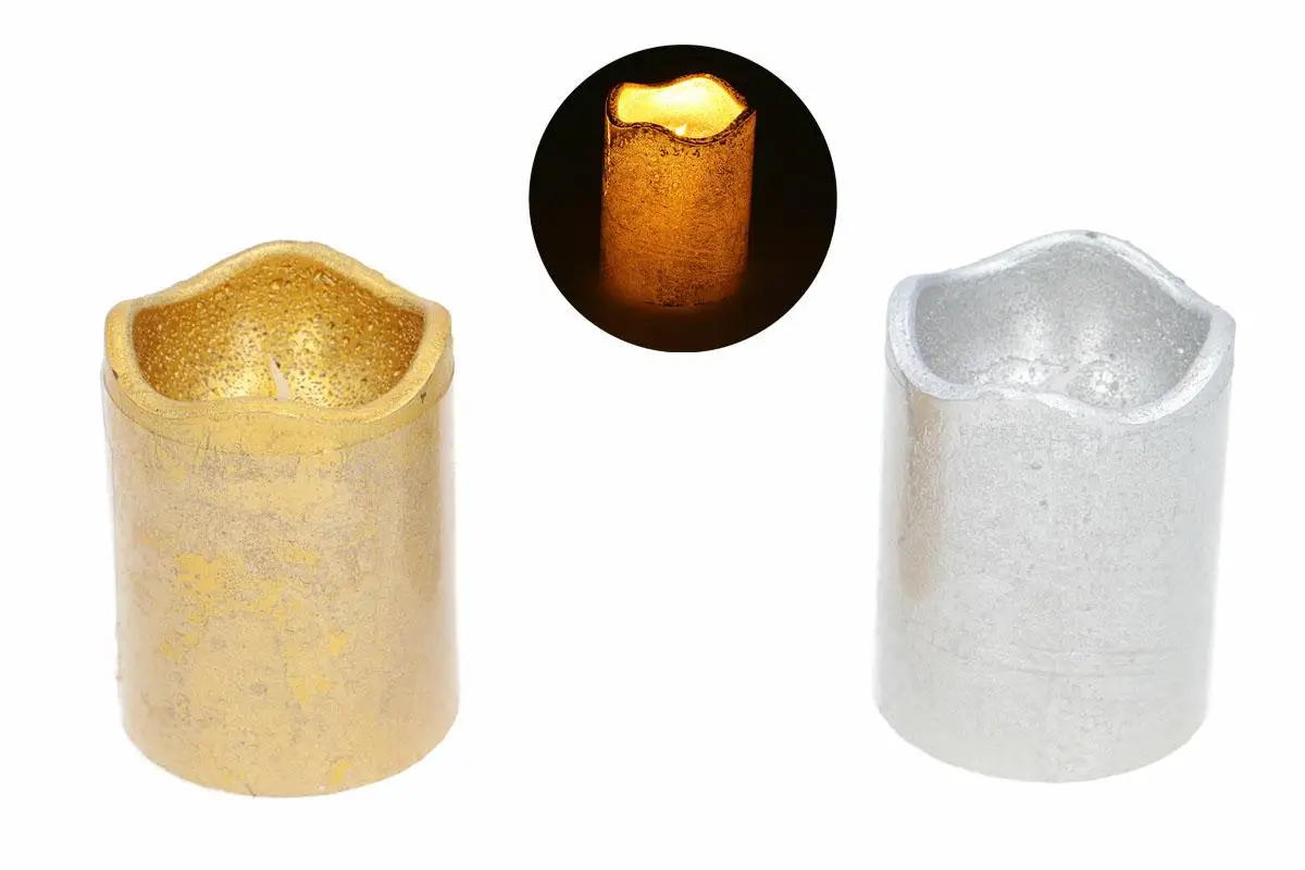 świeca  10szt. woskowa led złota/srebrna 7x9cm