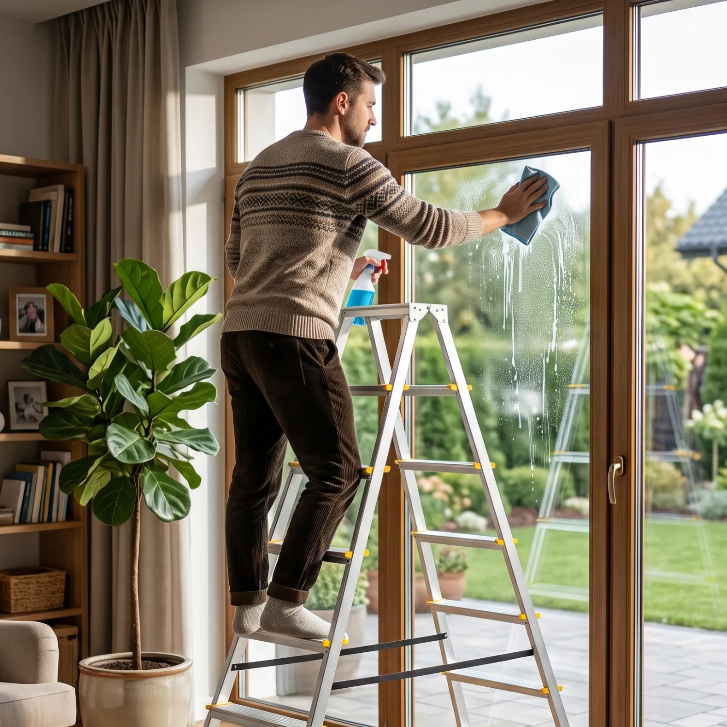Drabina aluminiowa domowa dwustronna składana HIGHER 2x8 stopni taboret podnóżek schodek — 12