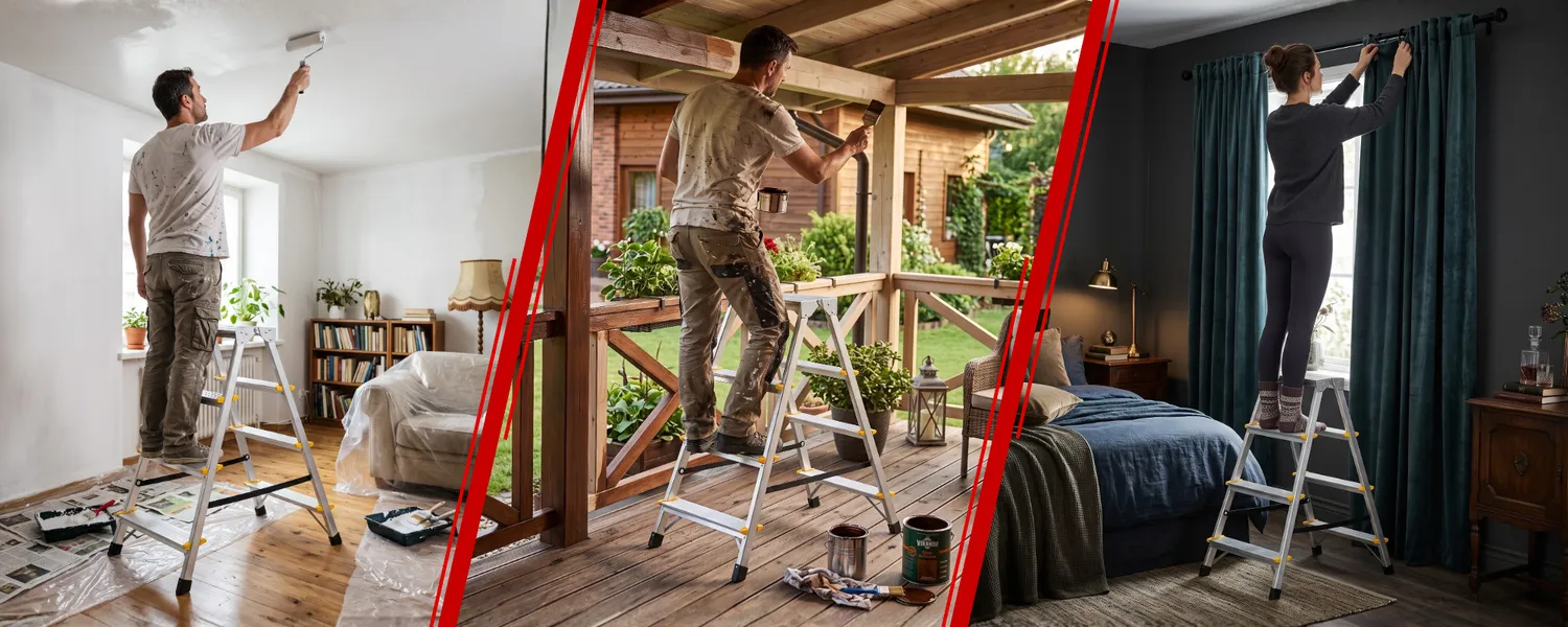 Drabina aluminiowa domowa dwustronna składana HIGHER 2x4 stopnie taboret podnóżek schodek — 12