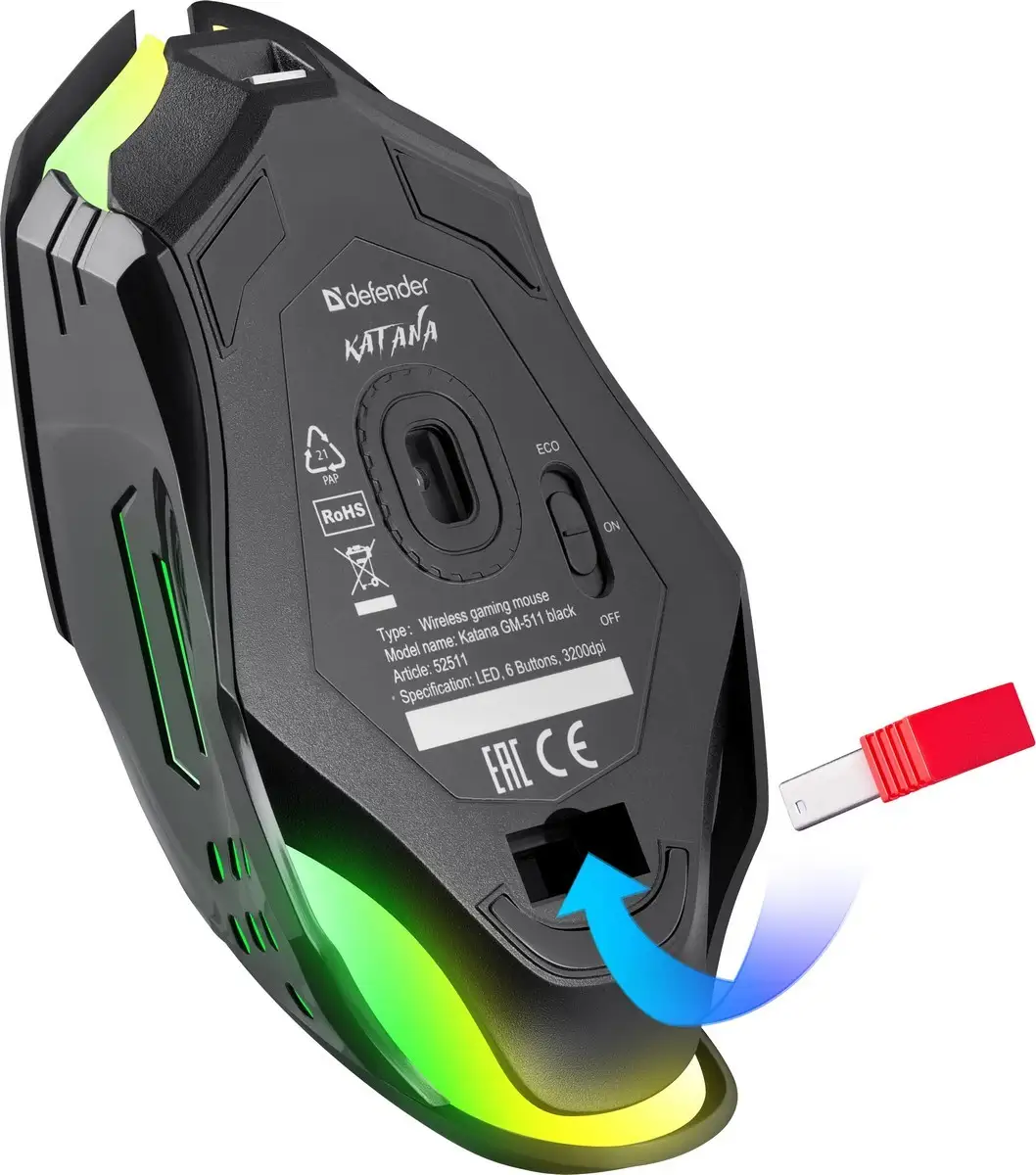 MYSZ DEFENDER GM-511 KATANA RF 3200dpi 7P CZARNA — 4