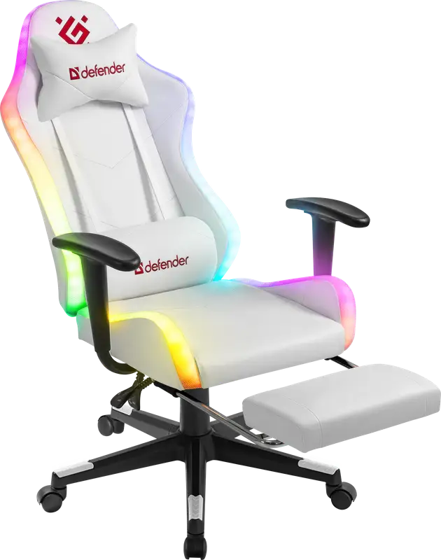 FOTEL DEFENDER WATCHER BIAŁY RGB GAMING — 12