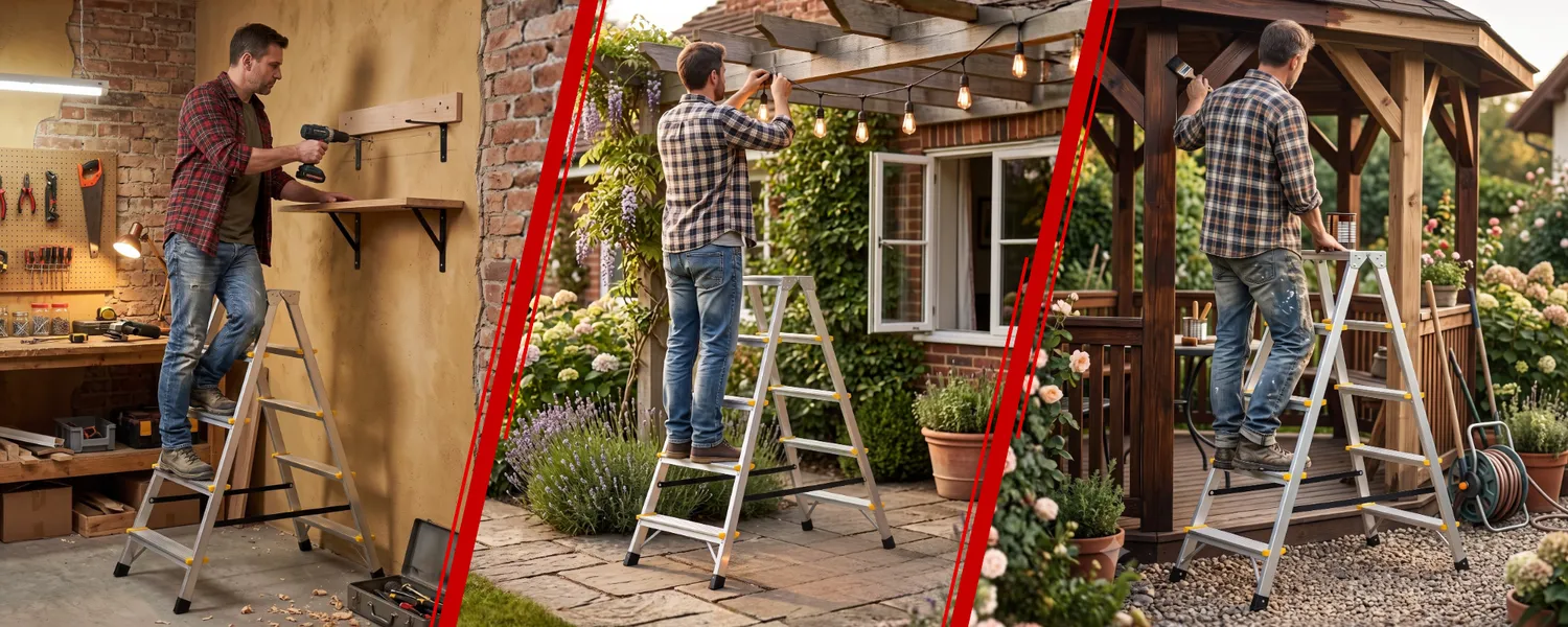 Drabina aluminiowa domowa dwustronna składana HIGHER 2x5 stopni taboret podnóżek schodek — 11