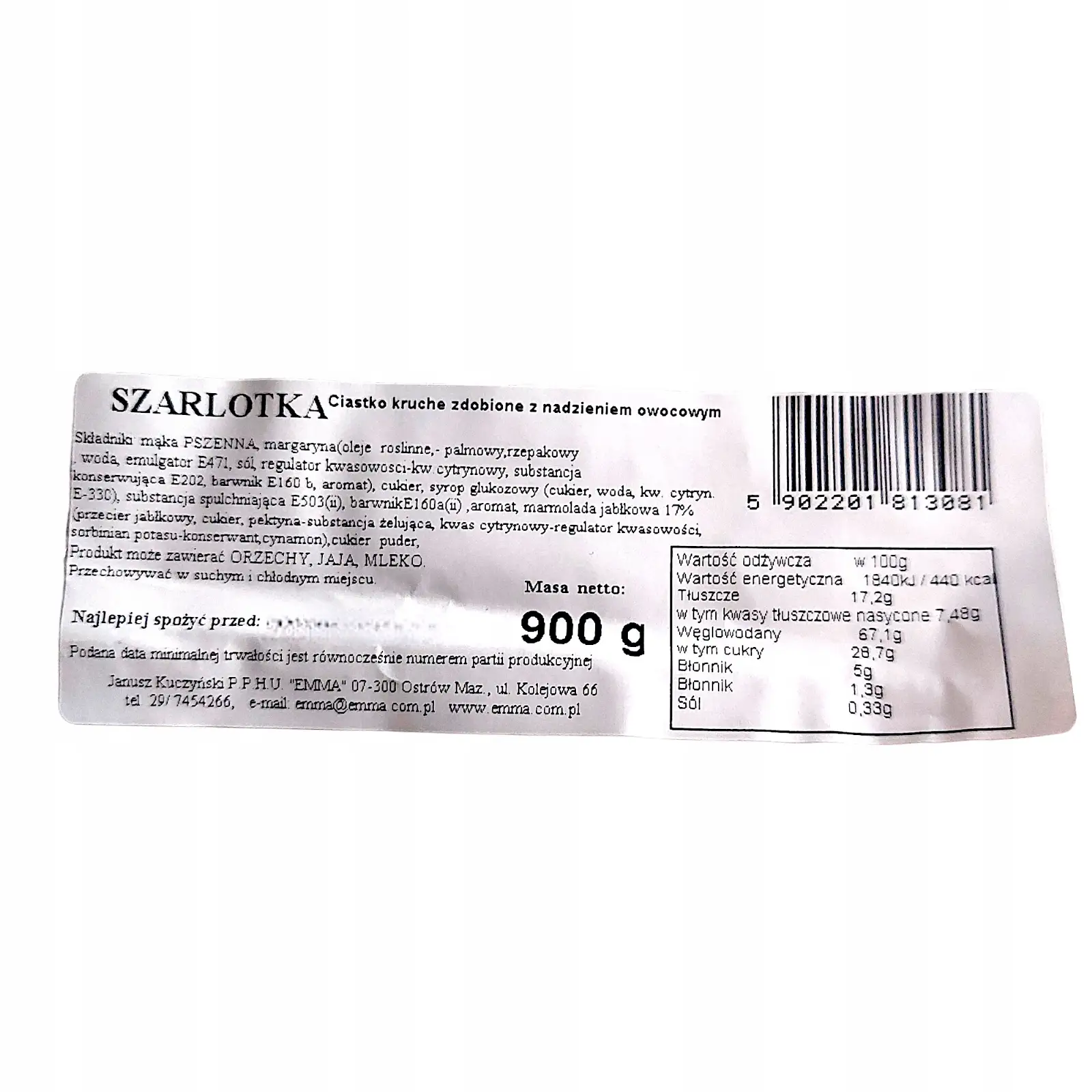 Ciastka kruche zdobione pudrem z nadzieniem owocowym 900g Szarlotka — 2