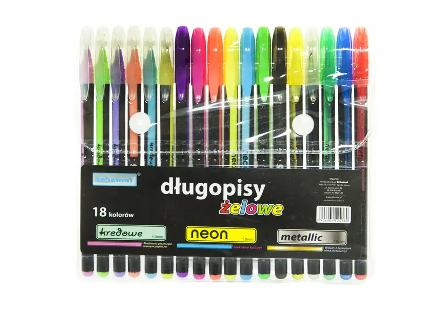 długopisy żelowe 18szt kredowe/neon/metalic