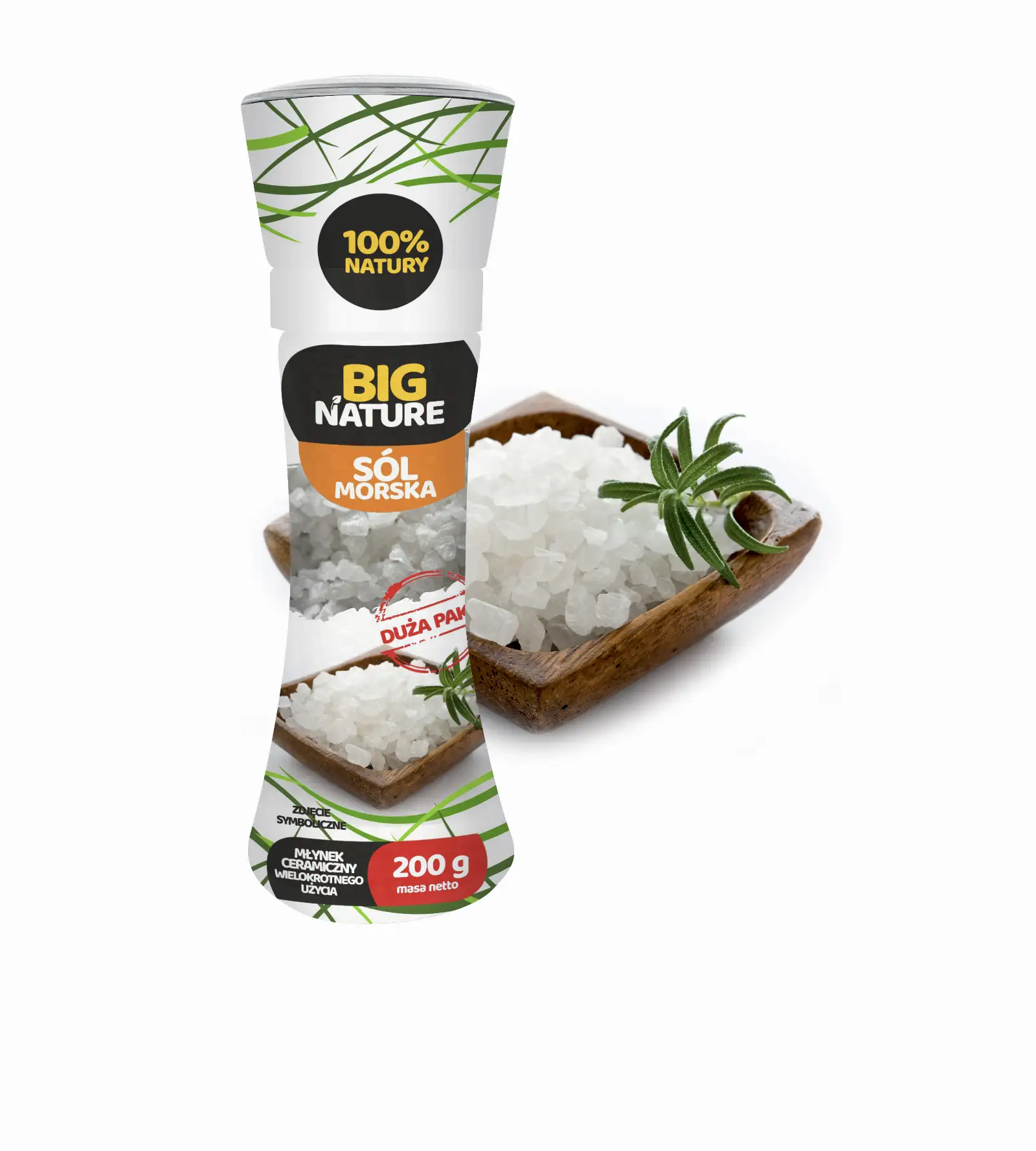 Przyprawa Sól morska gruba Młynek 200g Duża Paka - BIG NATURE