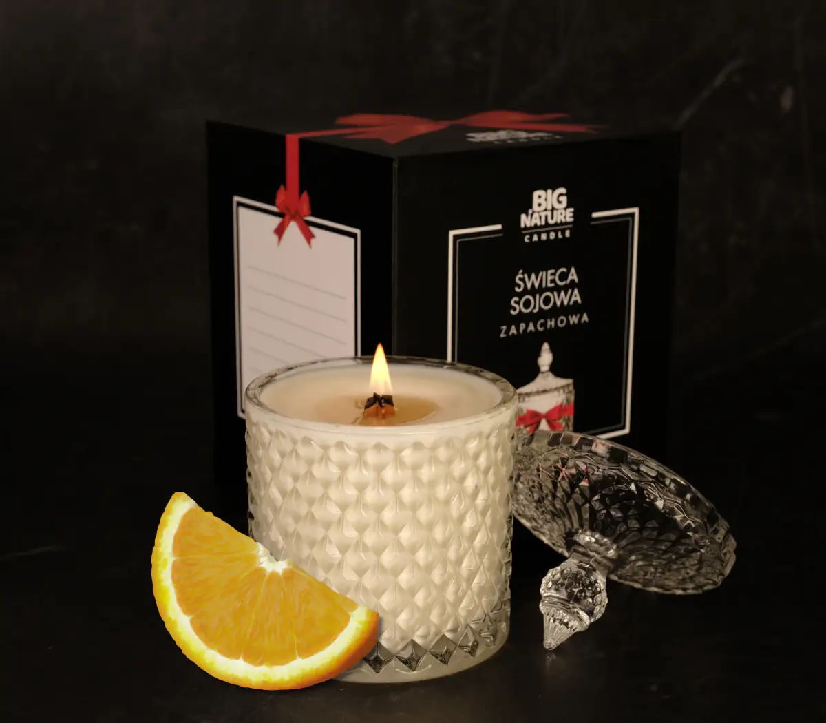 Świeca sojowa o zapachu POMARAŃCZA 485g PREZENTOWA - BIG NATURE CANDLE — 2