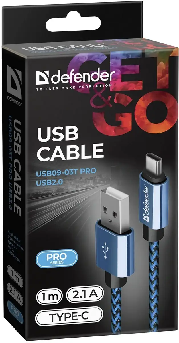 KABEL DEFENDER USB AM-TYPE C 1,0m 2.1A NIEBIESKI — 4