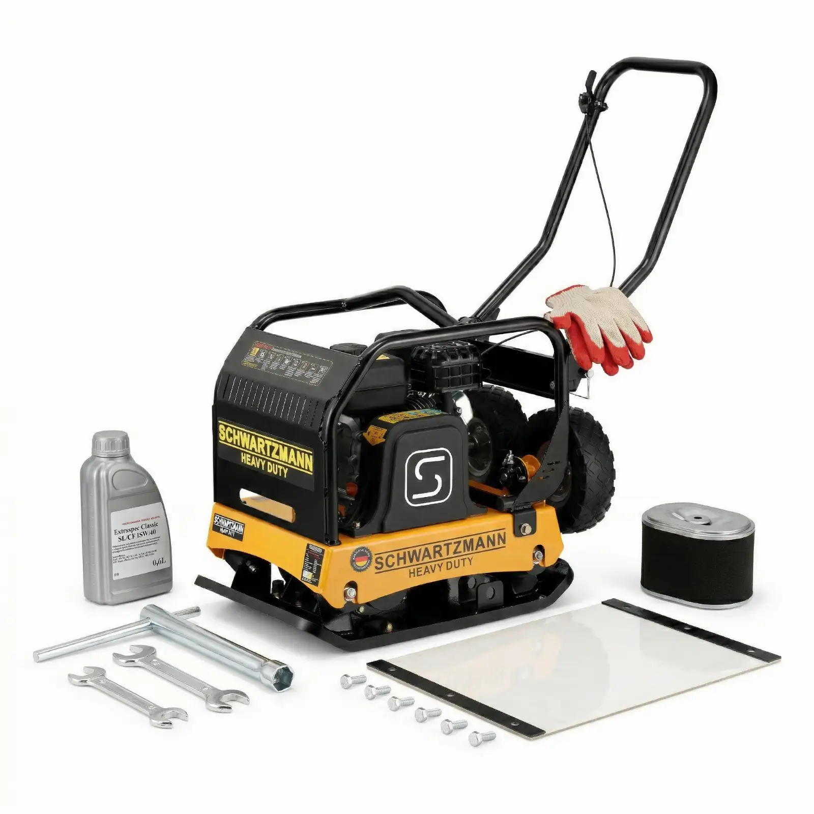 Zagęszczarka płytowa gruntu SCHWARTZMANN ubijak ZG170HD 160 kg 37 000 N LONCIN 16 KM — 2