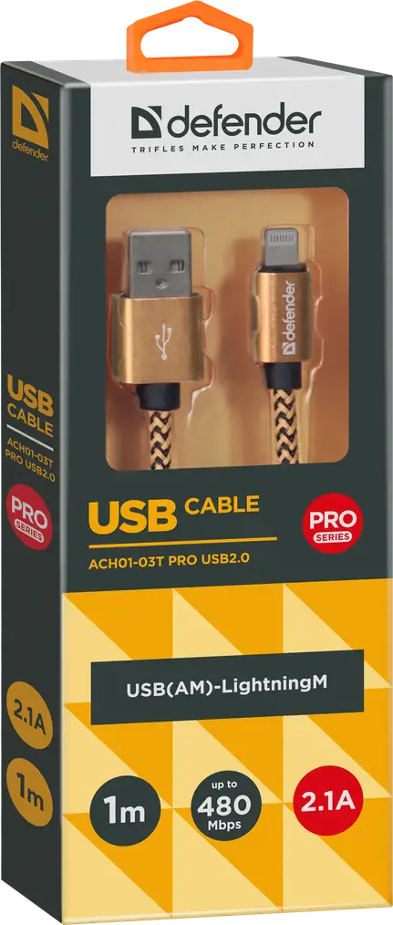 KABEL DEFENDER USB-LIGHTNING 1,0m 2.1A ZŁOTY — 4