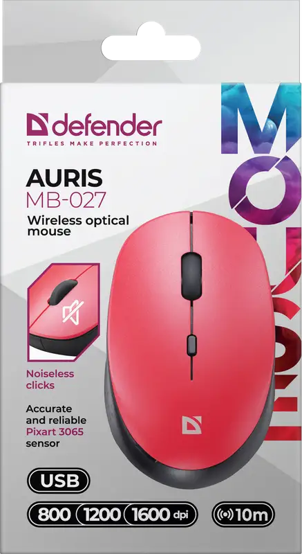 MYSZ DEFENDER AURIS MB-027 RF SILENT CZERWONA OPTICAL — 5