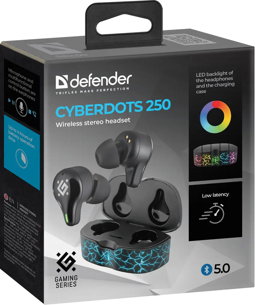 SŁUCHAWKI DEFENDER BLUETOOTH CYBERDOTS 250 GAMING CZARNE — 9