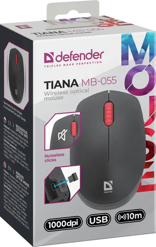 MYSZ DEFENDER TIANA MB-055 RF BEZPRZEWODOWA SILENT CZARNA 1000dpi 3P — 3