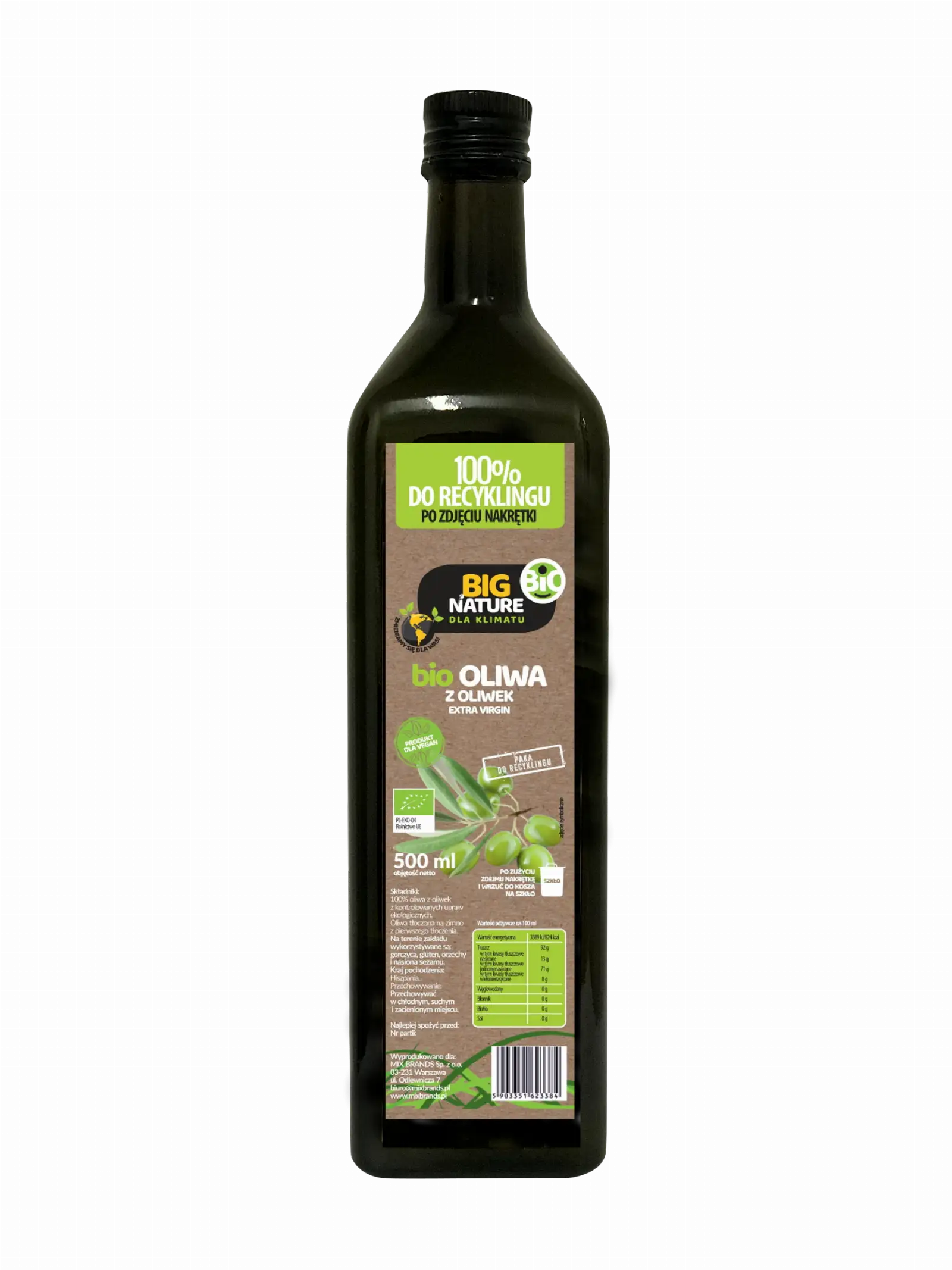 Oliwa z oliwek bio Extra Virgin 500ml tłoczona na zimno - BIG NATURE — 2