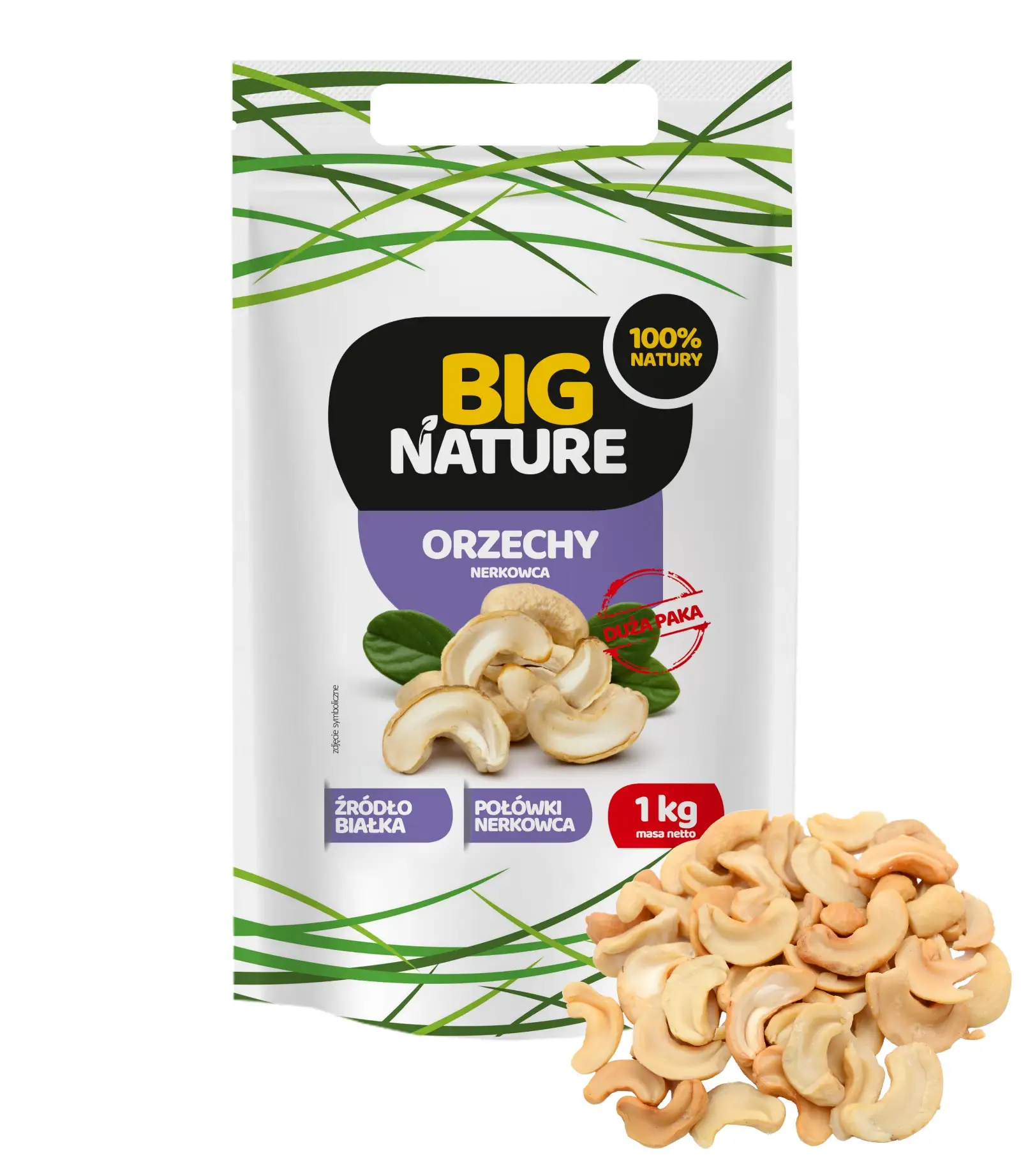 Orzechy nerkowca 1kg - Połówki Duża Paka - BIG NATURE
