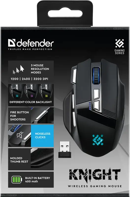 MYSZ DEFENDER GM-885 KNIGHT RF BEZPRZEWODOWA 3200dpi 8P CZARNA — 8
