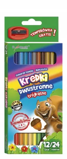 kredki trójkątne dwustronne 12szt + temperówka BAMBINO